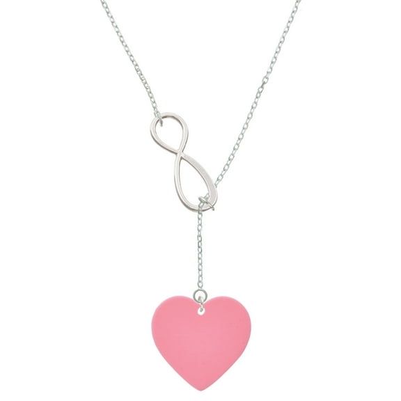Delight Jewelry Acrylic 1" Pink Heart Silver tone Elegant Infinity Lariat Necklace