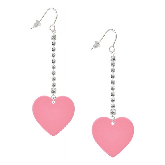 Delight Jewelry Acrylic 1" Pink Heart - Silver-tone Long Sparkle Dangle French Earrings