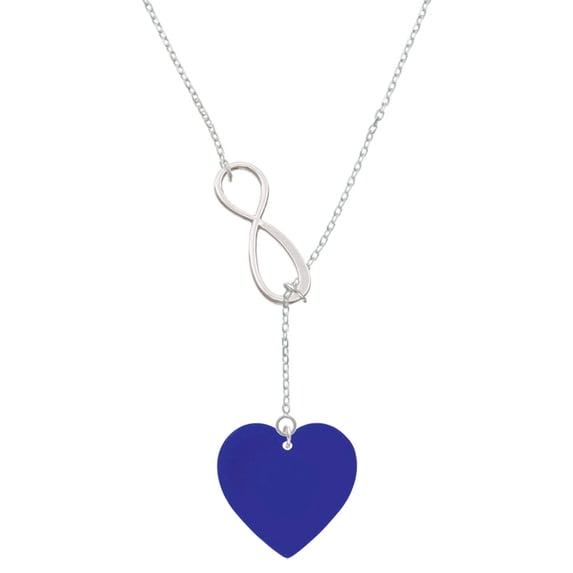 Delight Jewelry Acrylic 1" Royal Blue Heart Silver tone Elegant Infinity Lariat Necklace