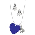 thumbnail image 1 of Delight Jewelry Acrylic 1" Royal Blue Heart Silver tone Zig Zag Christmas Tree Charm Necklace and Stud Earrings, 1 of 4