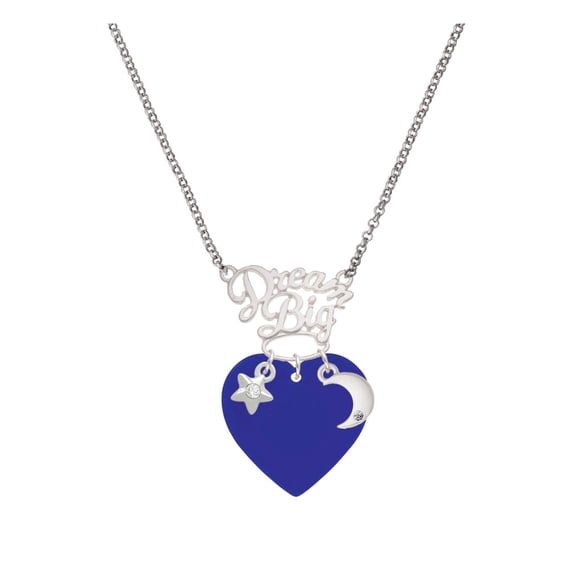 Delight Jewelry Acrylic 1" Royal Blue Heart Silvertone Dream Big Pendant Necklace, 25"