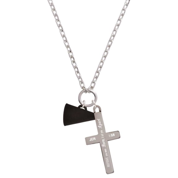 Delight Jewelry Acrylic 3/4" Black Megaphone I Set You Apart Engraved Cross Zoey Necklace, 28"