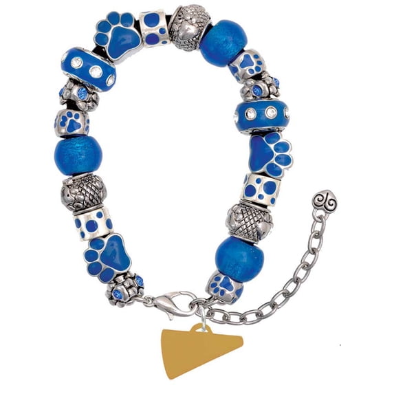 Delight Jewelry Acrylic 3/4" Goldtone Megaphone Blue Paw Print Bead Bracelet, 7"+2"