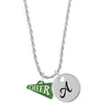 thumbnail image 1 of Delight Jewelry Acrylic 3/4" Green Cheer Megaphone Silvertone Script Initial Disc - A - Charm Necklace, 20"+3", 1 of 4