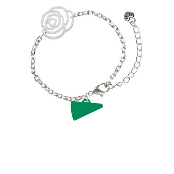Delight Jewelry Acrylic 3/4" Green Megaphone Silver-tone Flower Link Chain Bracelet, 6.75"+2" Extender