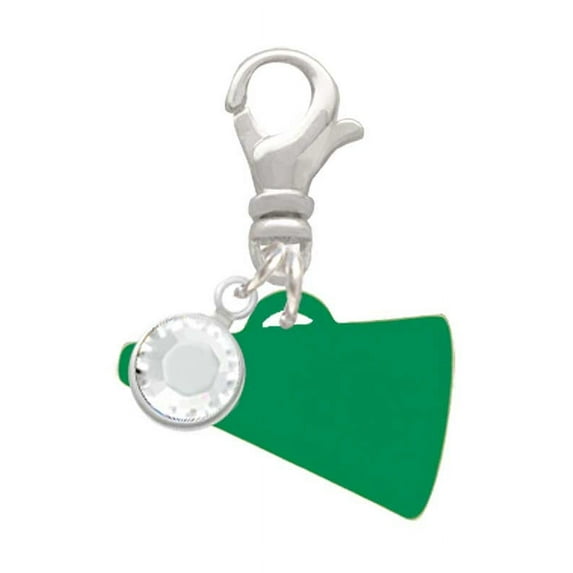 Delight Jewelry Acrylic 3/4" Green Megaphone - Silvertone Clip on Charm with Clear Crystal Drop
