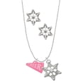 thumbnail image 1 of Delight Jewelry Acrylic 3/4" Hot Pink Cheer Megaphone Silver tone Snowflake Charm Necklace and Stud Earrings, 1 of 4