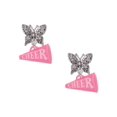 thumbnail image 1 of Delight Jewelry Acrylic 3/4" Hot Pink Cheer Megaphone Silvertone Antiqued Butterfly Post Earrings, 1 of 4