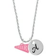 thumbnail image 1 of Delight Jewelry Acrylic 3/4" Hot Pink Cheer Megaphone Silvertone Script Initial Disc - A - Charm Necklace, 20"+3", 1 of 4