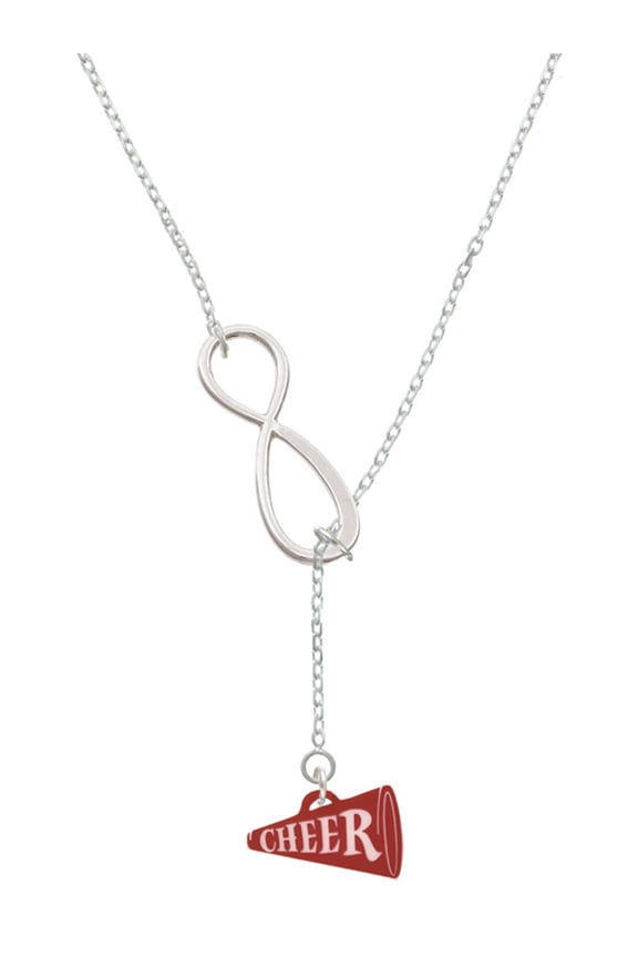 Acrylic 3/4" Maroon Cheer Megaphone Silver tone Elegant Infinity Lariat Necklace