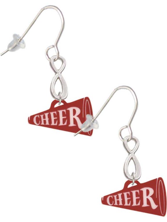 Acrylic 3/4" Maroon Cheer Megaphone Silver tone Infinity French Earrings