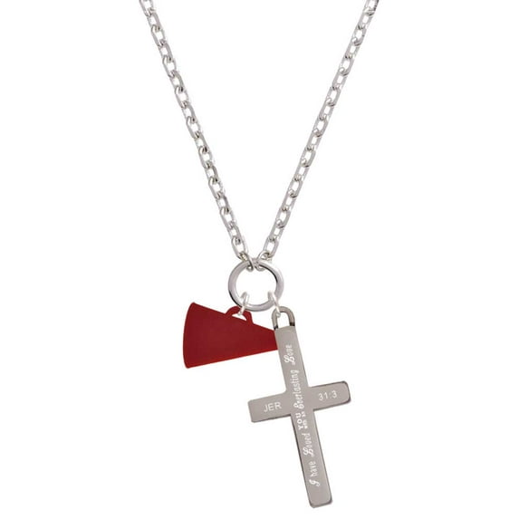 Delight Jewelry Acrylic 3/4" Maroon Megaphone Everlasting Love Engraved Cross Zoey Necklace, 28"