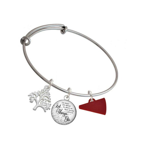 Delight Jewelry Acrylic 3/4" Maroon Megaphone Silvertone Let Things Go Tree Charm Bangle Bracelet