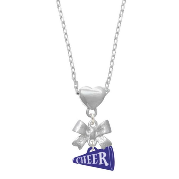 Delight Jewelry Acrylic 3/4" Navy Cheer Megaphone Silver tone Bow Heart Necklace