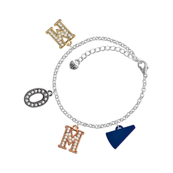 Delight Jewelry Acrylic 3/4" Navy Megaphone Multi-Colored Crystal Mom Charm Bracelet