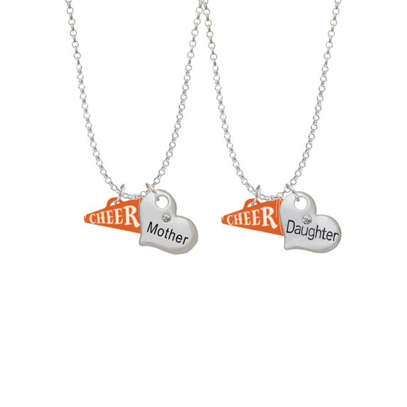 Delight Jewelry Acrylic 3/4" Orange Cheer Megaphone Mother & Daughter Heart Necklaces (Set of 2), 19"+2"