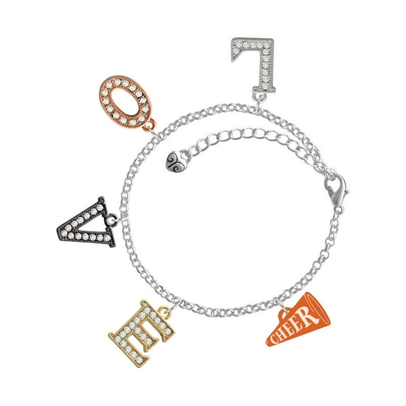 Delight Jewelry Acrylic 3/4" Orange Cheer Megaphone Multi-Colored Crystal Love Charm Bracelet