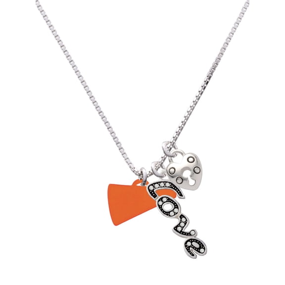 Delight Jewelry Acrylic 3/4" Orange Megaphone - Love and Lock Charm Necklace, 18"+1"