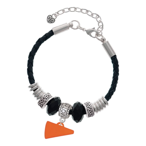 Delight Jewelry Acrylic 3/4" Orange Megaphone Mother Celtic Knot Leather Bead Bracelet, 7"+2" Extender