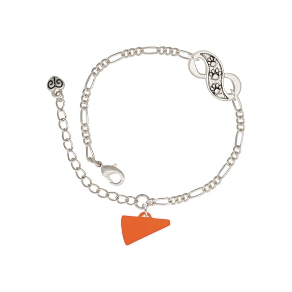 Delight Jewelry Acrylic 3/4" Orange Megaphone Silver-tone Paw Infinity Link Chain Bracelet, 6"+2" Extender