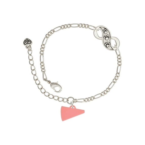 Delight Jewelry Acrylic 3/4" Pink Megaphone Silver-tone Paw Infinity Link Chain Bracelet, 6"+2" Extender