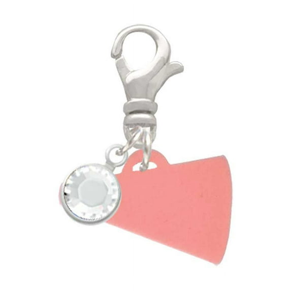 Delight Jewelry Acrylic 3/4" Pink Megaphone - Silvertone Clip on Charm with Clear Crystal Drop