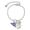 thumbnail image 1 of Delight Jewelry Acrylic 3/4" Purple Cheer Megaphone Silvertone Discover Dream Explore Zoey Charm Bracelet, 6.5+2" Extender, 1 of 4