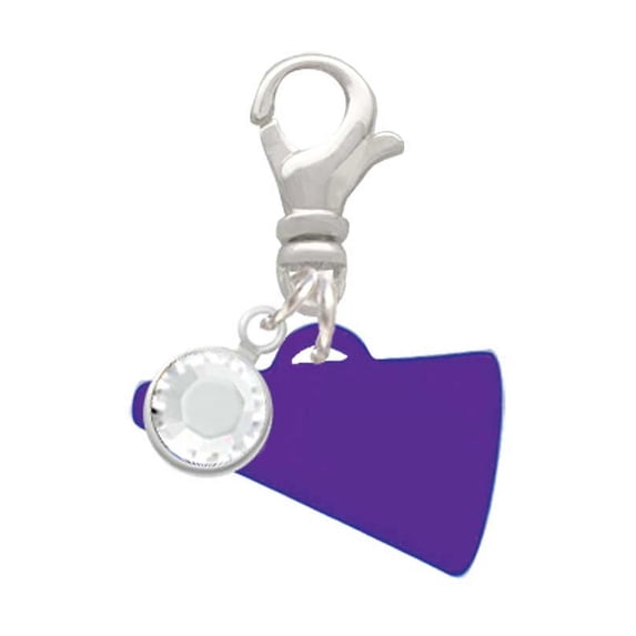 Delight Jewelry Acrylic 3/4" Purple Megaphone - Silvertone Clip on Charm with Clear Crystal Drop
