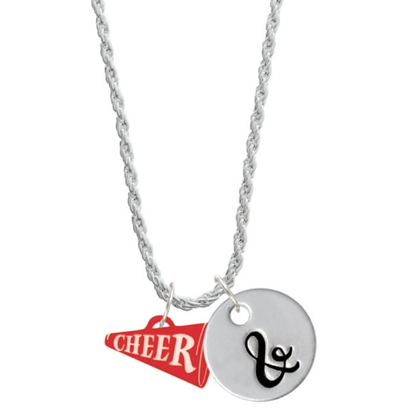 Delight Jewelry Acrylic 3/4" Red Cheer Megaphone Silvertone Script Initial Disc - & - Charm Necklace, 20"+3"