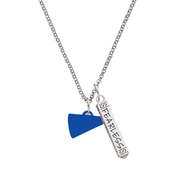 Delight Jewelry Acrylic 3/4" Royal Blue Megaphone Silvertone Fearless Bar Charm Necklace, 23"