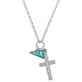 thumbnail image 1 of Delight Jewelry Acrylic 3/4" Teal Cheer Megaphone Everlasting Love Engraved Cross Zoey Necklace, 28", 1 of 4