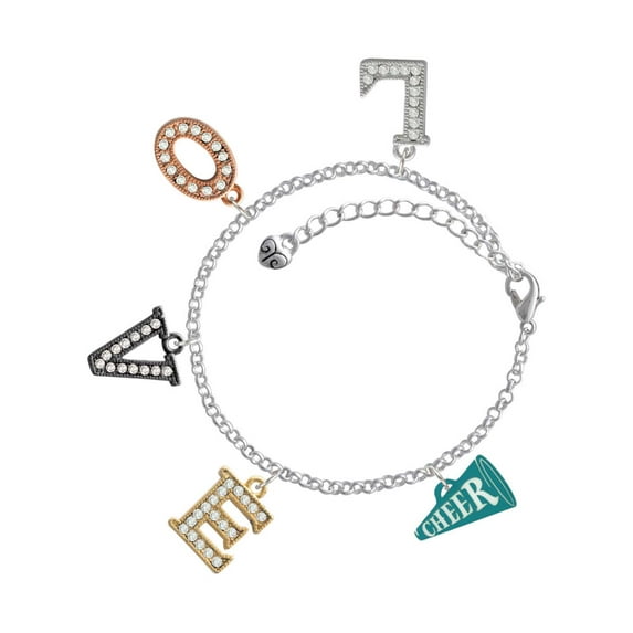 Delight Jewelry Acrylic 3/4" Teal Cheer Megaphone Multi-Colored Crystal Love Charm Bracelet