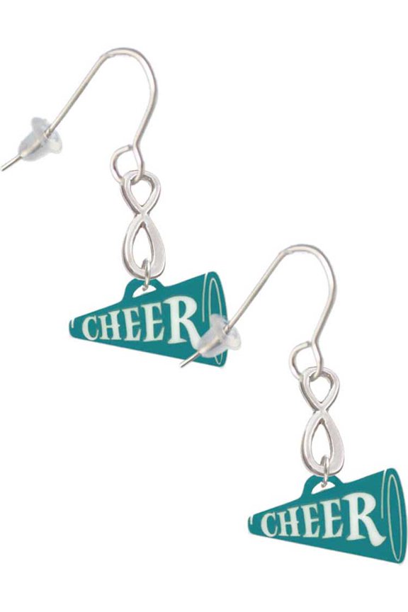 Acrylic 3/4" Teal Cheer Megaphone Silver tone Infinity French Earrings