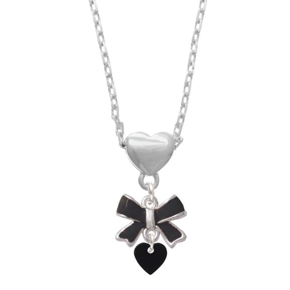 Delight Jewelry Acrylic 5/16" Black Heart Black Bow Heart Necklace