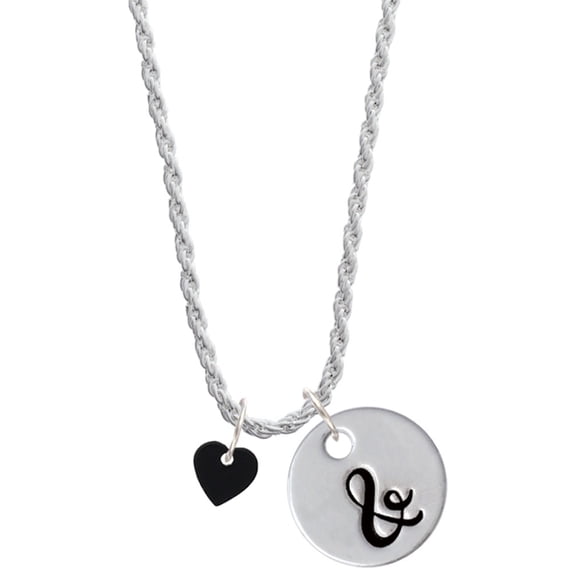 Delight Jewelry Acrylic 5/16" Black Heart Silvertone Script Initial Disc - & - Charm Necklace, 20"+3"