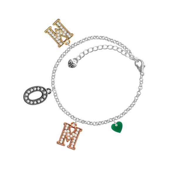 Delight Jewelry Acrylic 5/16" Green Heart Multi-Colored Crystal Mom Charm Bracelet
