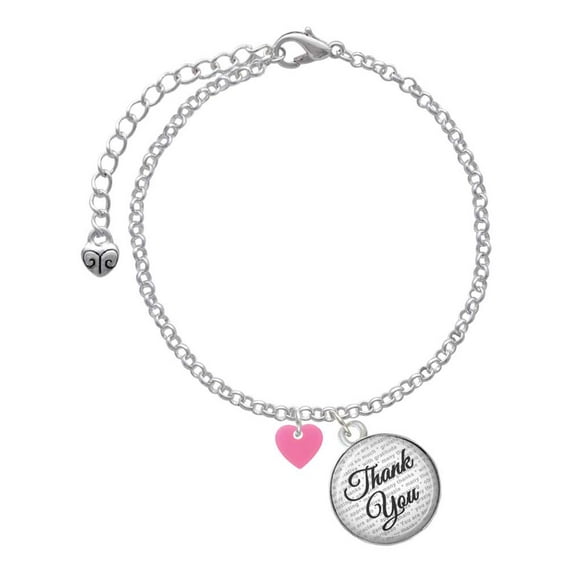 Delight Jewelry Acrylic 5/16" Hot Pink Heart - Domed Thank You Charm Bracelet, 6"+2"