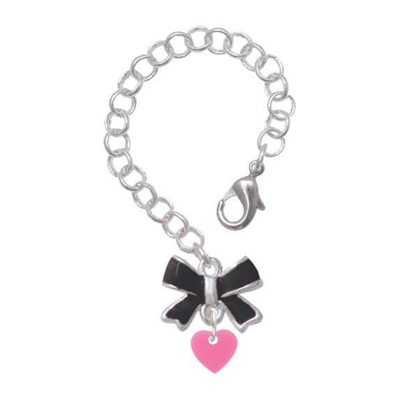 Delight Jewelry Acrylic 5/16" Hot Pink Heart - Silvertone Black Bow Charm Accessory for Tumblers and Thermal Cups