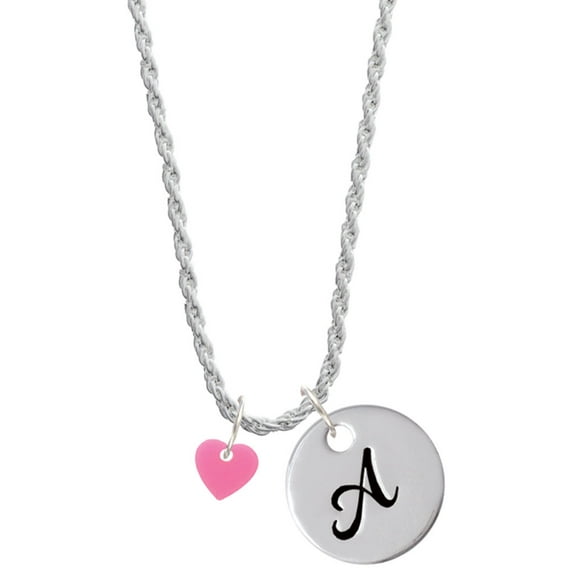Delight Jewelry Acrylic 5/16" Hot Pink Heart Silvertone Script Initial Disc - A - Charm Necklace, 20"+3"