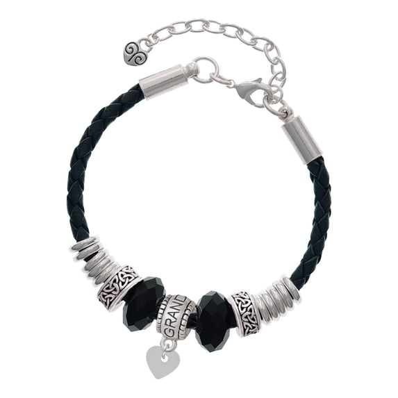 Delight Jewelry Acrylic 5/16" Imitation Pearl Heart Granddaughter Celtic Knot Leather Bead Bracelet, 7"+2" Extender