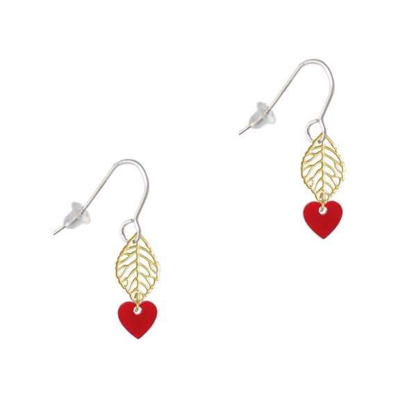 Delight Jewelry Acrylic 5/16" Maroon Heart Goldtone Leaf French Earrings