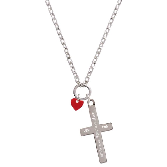 Delight Jewelry Acrylic 5/16" Maroon Heart I Set You Apart Engraved Cross Zoey Necklace, 28"