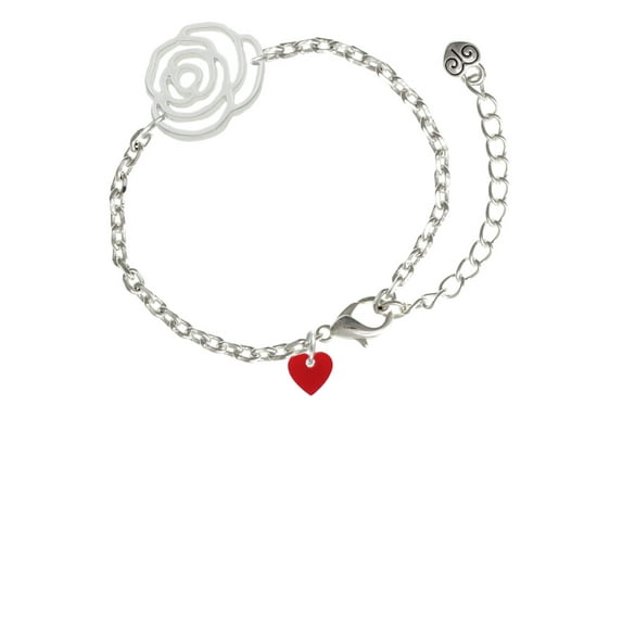 Delight Jewelry Acrylic 5/16" Maroon Heart Silver-tone Flower Link Chain Bracelet, 6.75"+2" Extender