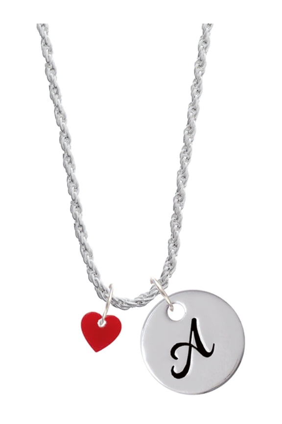 Acrylic 5/16" Maroon Heart Silvertone Script Initial Disc - A - Charm Necklace, 20"+3"
