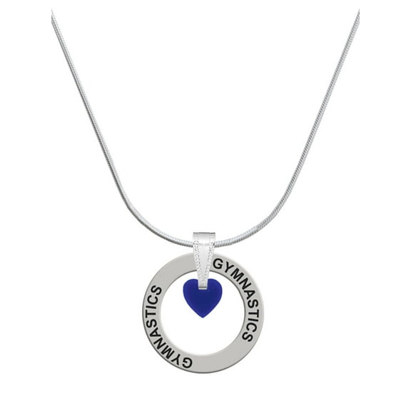 Delight Jewelry Acrylic 5/16" Navy Blue Heart Gymnastics Ring Charm Necklace, 18"