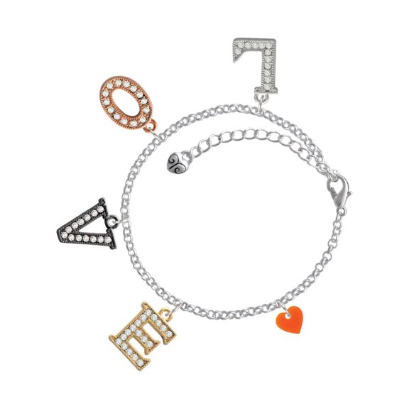 Delight Jewelry Acrylic 5/16" Orange Heart Multi-Colored Crystal Love Charm Bracelet