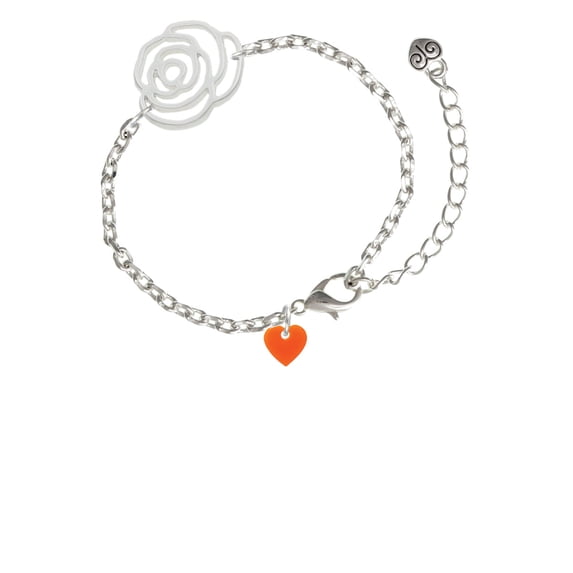 Delight Jewelry Acrylic 5/16" Orange Heart Silver-tone Flower Link Chain Bracelet, 6.75"+2" Extender