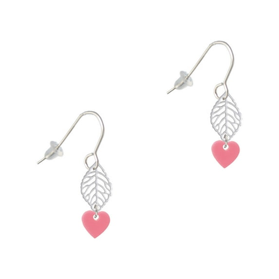 Delight Jewelry Acrylic 5/16" Pink Heart Silvertone Leaf French Earrings