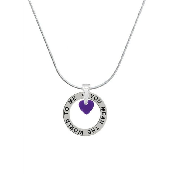Delight Jewelry Acrylic 5/16" Purple Heart Silver-tone You Mean the World to Me Ring Necklace, 18"