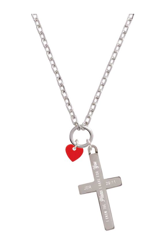 Acrylic 5/16" Red Heart I Have Plans for You Engraved Cross Zoey Necklace, 28"